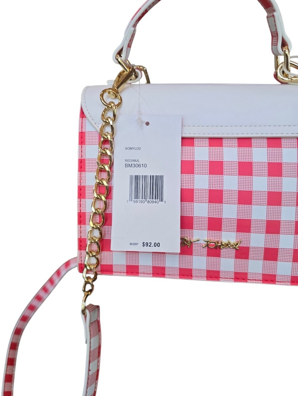 Betsey Johnson Strawberry Gingham Red White Crossbody Handbag - Picture 11 of 12